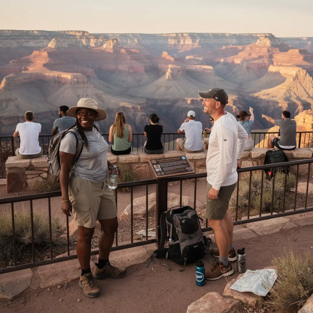 Пейзаж с национальным парком в США, где путешественник наслаждается природой.